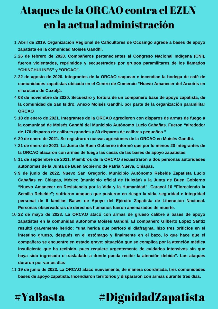 RaulRomero_mx's tweet photo. Señor @lopezobrador_: esto es lo que usted minimiza: secuestros, desplazamientos forzados, tortura, ataques armados, incendios. Su narrativa garantiza impunidad e incentiva los ataques contra las comunidades zapatistas.

#YaBasta #DignidadZapatista https://t.co/rPQgvcnLu7