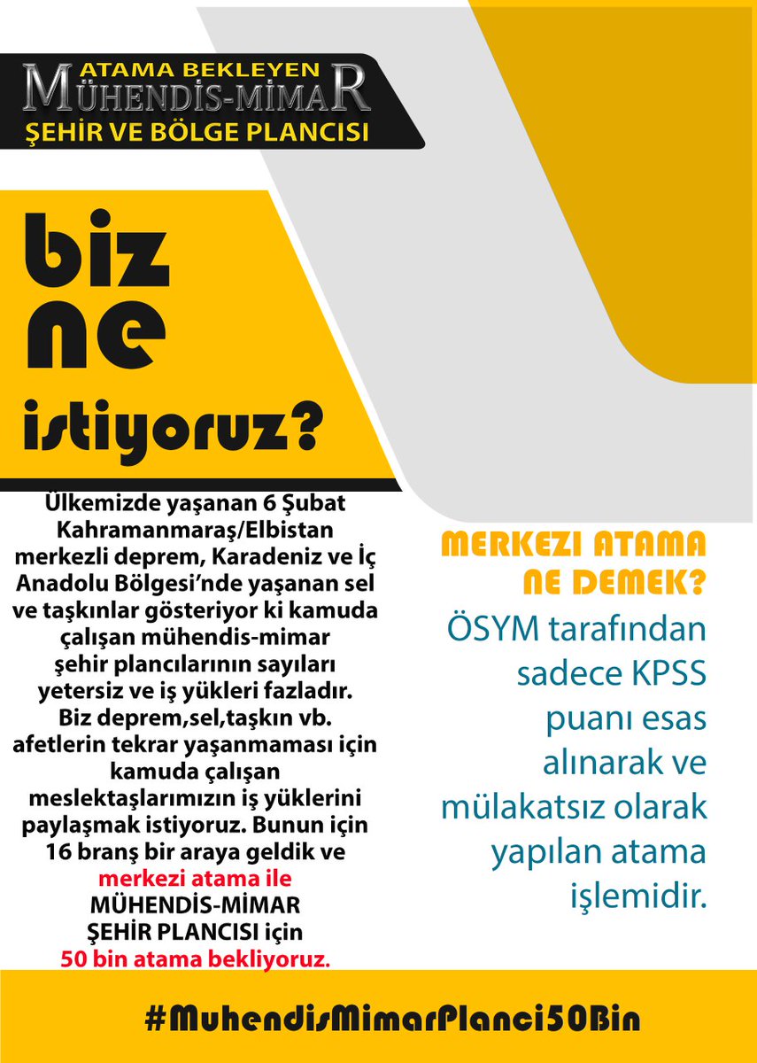 mmsp50bin's tweet photo. @muratvilken63 Belediyeler ,merkezi atama ile personel alımı yapmalıdır. Bizler yüksek puanlarla hala bekliyoruz. #MuhendisMimarPlanci50Bin https://t.co/oqDkn7szsp