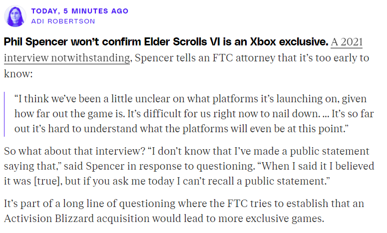 Phil Spencer suelta una bomba sobre The Elder Scrolls VI en la audiencia ante la FTC