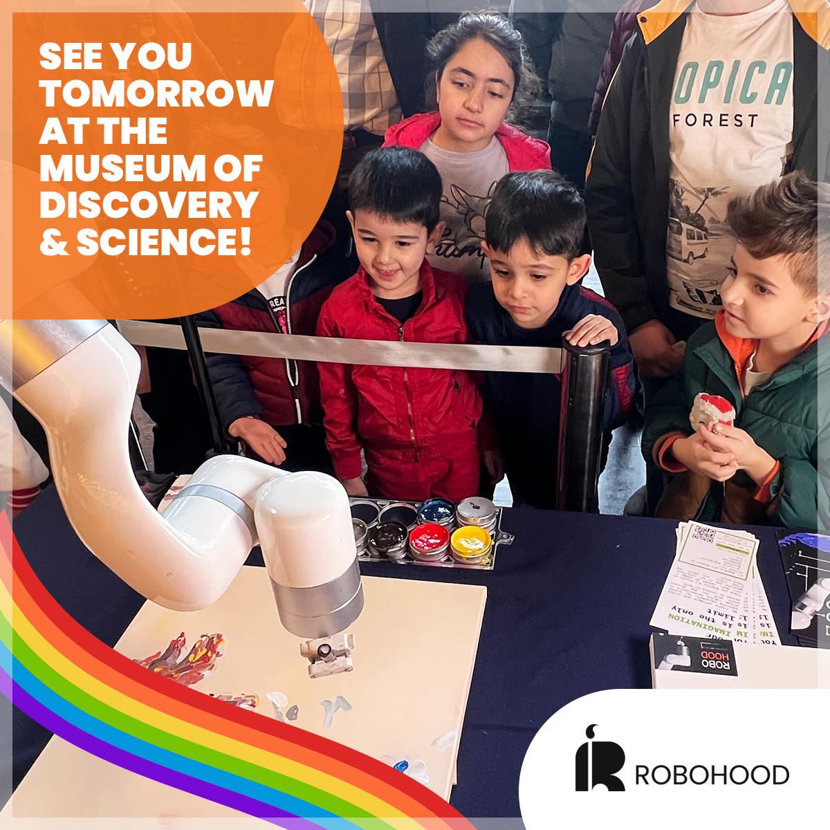 robohoodInc's tweet photo. Tomorrow, we will be live painting at the @MODSFTL for the 5th annual Family Pride celebration.🎨 For the full event details, visit: https://t.co/9x9C02YRaQ 🤗🤖#Robohood #AIpainter #AIartist #AIart #Artist #Art #RobotDoesArt #AI https://t.co/entvcopNqd