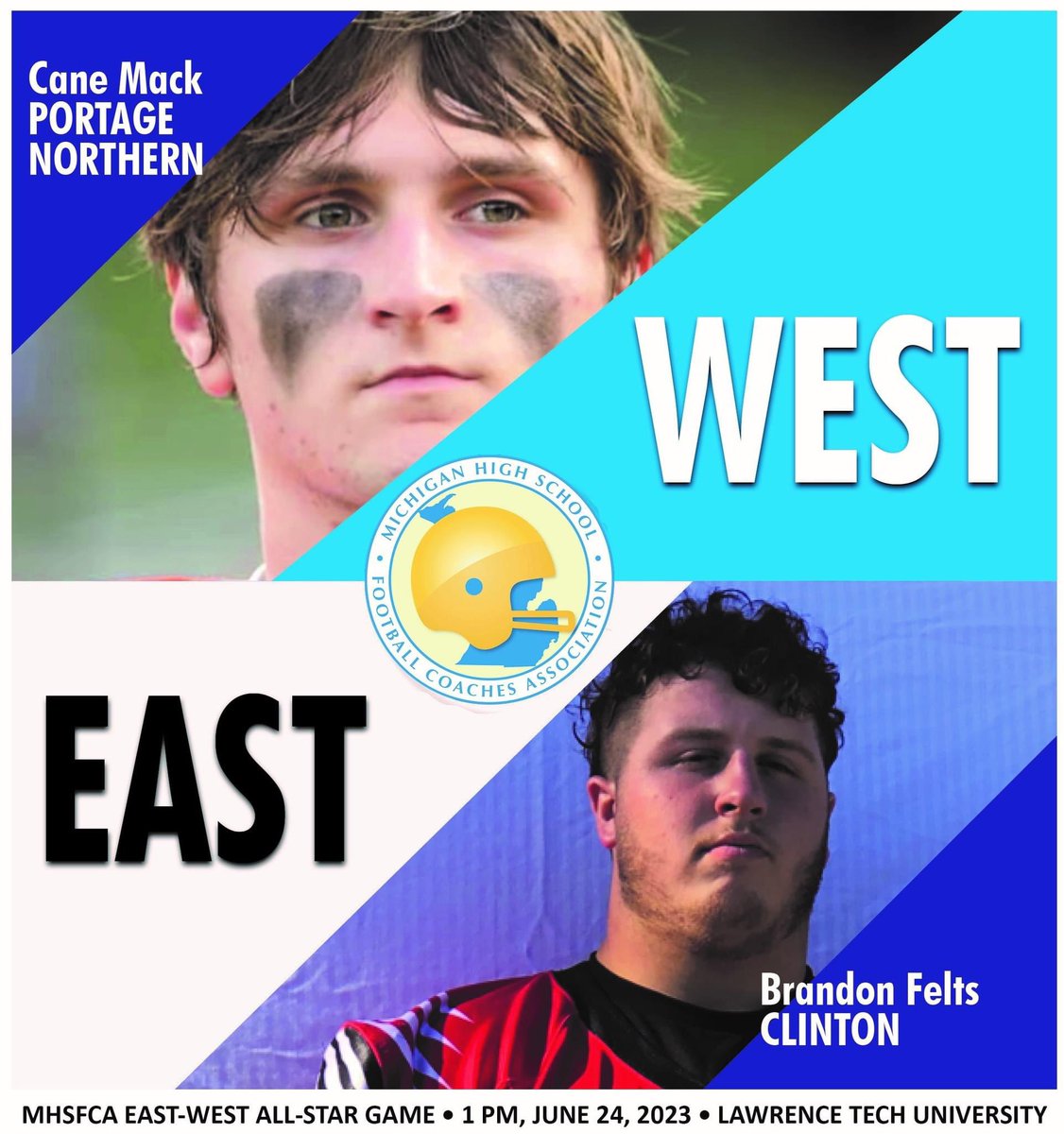 WreckingCrewMI's tweet photo. The MHSFCA All-Star Game is Saturday, June 24 at Lawrence Tech University in Southfield, Michigan. Kickoff is at 1 p.m. Good Luck @BrandonFelts11 @ClintonAthletic @CHS_LeadsTheWay @lenaweesports @JeffPapworth @965TheCave @michiganhsfca @ccs_super @CCSredwolves https://t.co/VPWrdEiDza