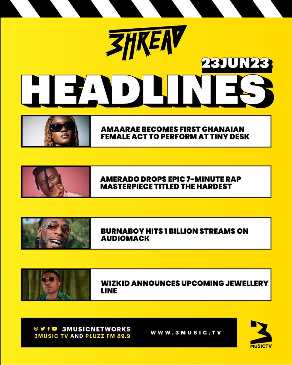3musicnetworks's tweet image. We've got the biggest headlines for you this evening on #3hreadlines. 

Tune in at 7:00 pm for the news in detail with @essilfua_. 

#EntertainmentNews