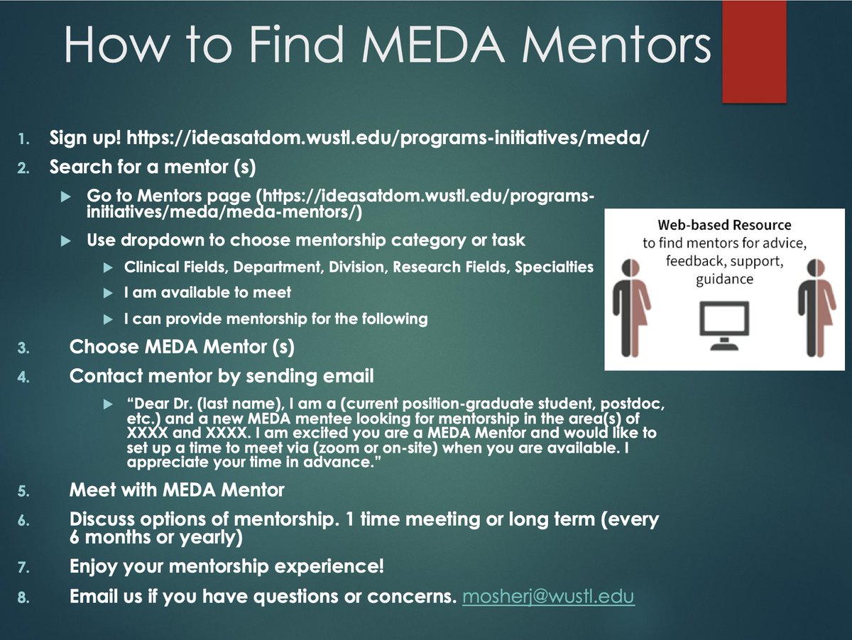 Are you a #graduatestudent, #medicalstudent, #Postdoc, or #clinicalfellow @WUSTL @WUSTLmed @WUSTLdbbs @WUSTLmstp looking for a mentor? 

We provide a #Mentor database for finding #mentors.
 Learn more ⬇️ to become a @MEDA_WashU  mentee!