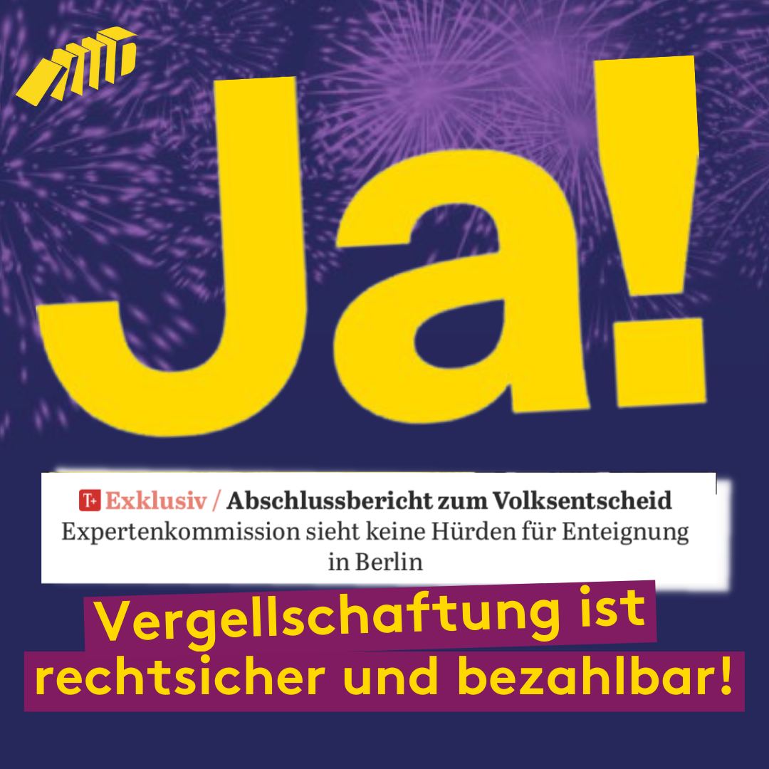 +++ Dem <a href="/Tagesspiegel/">Tagesspiegel</a> liegen exklusive Details aus dem Abschlussbericht vor: die Enteignung von <a href="/Vonovia_SE/">Vonovia</a> &amp; Co. ist rechtssicher und bezahlbar! +++

👉 Wir erwarten ein sofortiges Vergesellschaftungsgesetz, das diesen Namen verdient und sich an diesem Ergebnis orientiert!