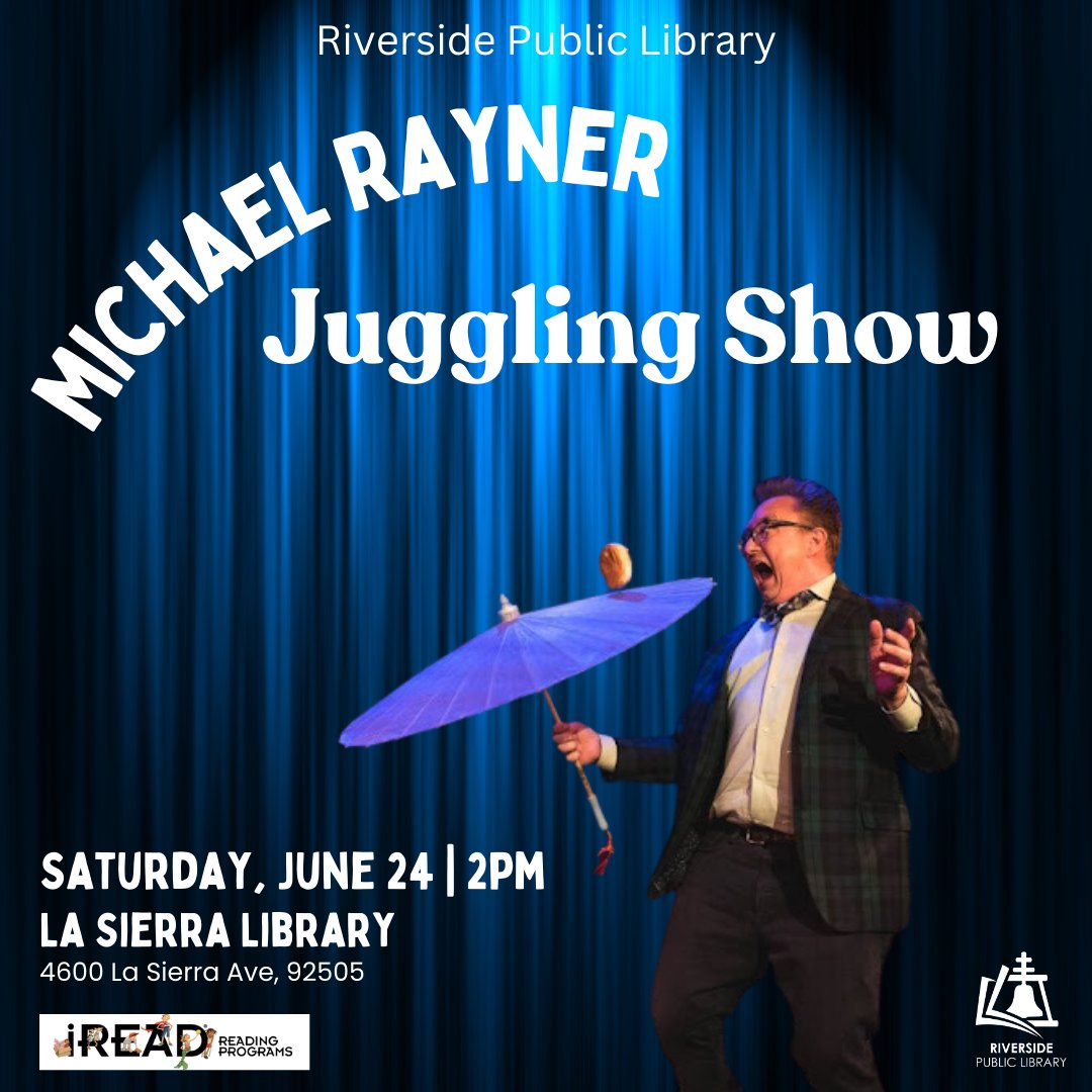 Tomorrow!! Come check out @brokenjuggler's amazing Juggling Show at La Sierra Library! This show is not to be missed - join the fun and get some laughs! #amazingjuggleshow #libraryfun #rivlibrary #jugglingisfun #michaelrayner