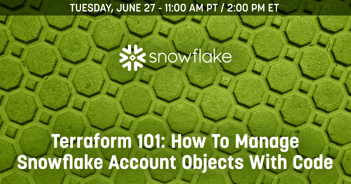 Excited to learn about #Terraform  and how it enables seamless management of #Snowflake account objects with code! Join the webinar to unlock the power of infrastructure as code. #TechWebinar #CloudManagement dbta.com/Webinars/snowf…