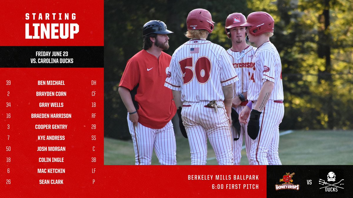 Starters for tonight's game. Excited to be back after some rain. See you at the Orchard!
