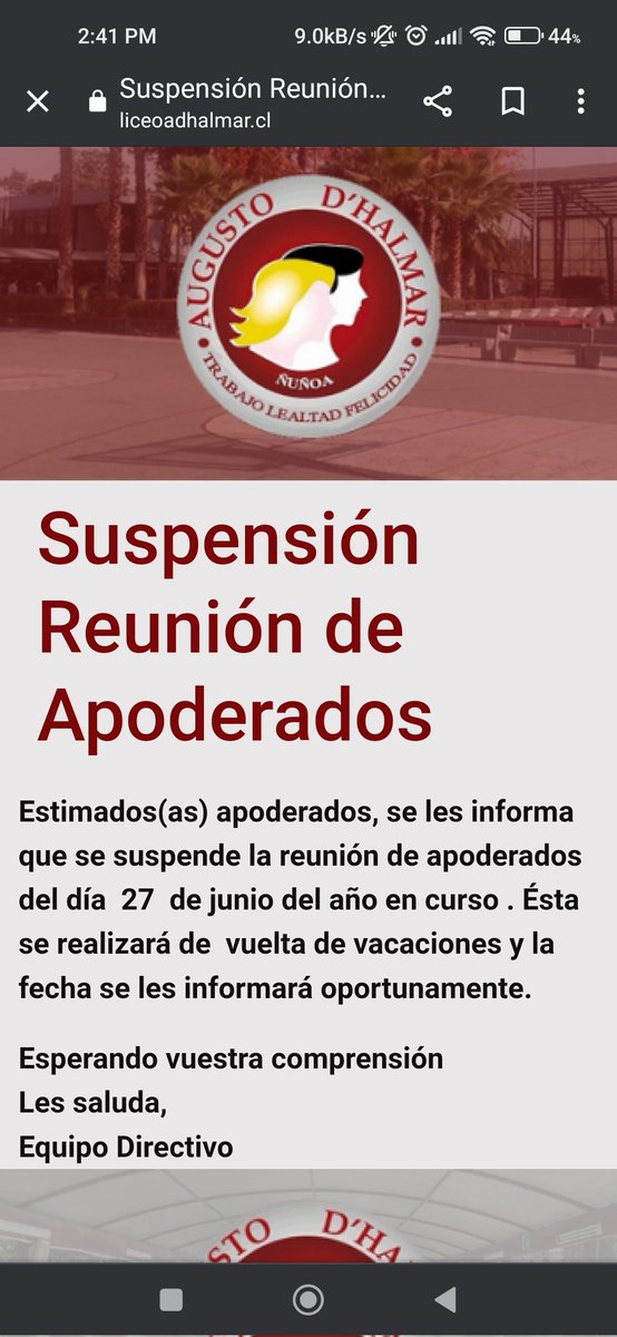informandotoo's tweet photo. No suspenden clases por lluvia pero suspenden reunión. #DondeEstanLosCojonesDeCorpÑuñoa 
#LiceoAugustoDHalmar
@MuniNunoa @emiliarioss
@adnradiochile @CHVNoticias @latercera @TVN @T13 @biobio
@Mineduc @subeduc 
@GabrielBoric @GobiernodeChile 
#EmiliaRios https://t.co/rZRJ7W9kAw