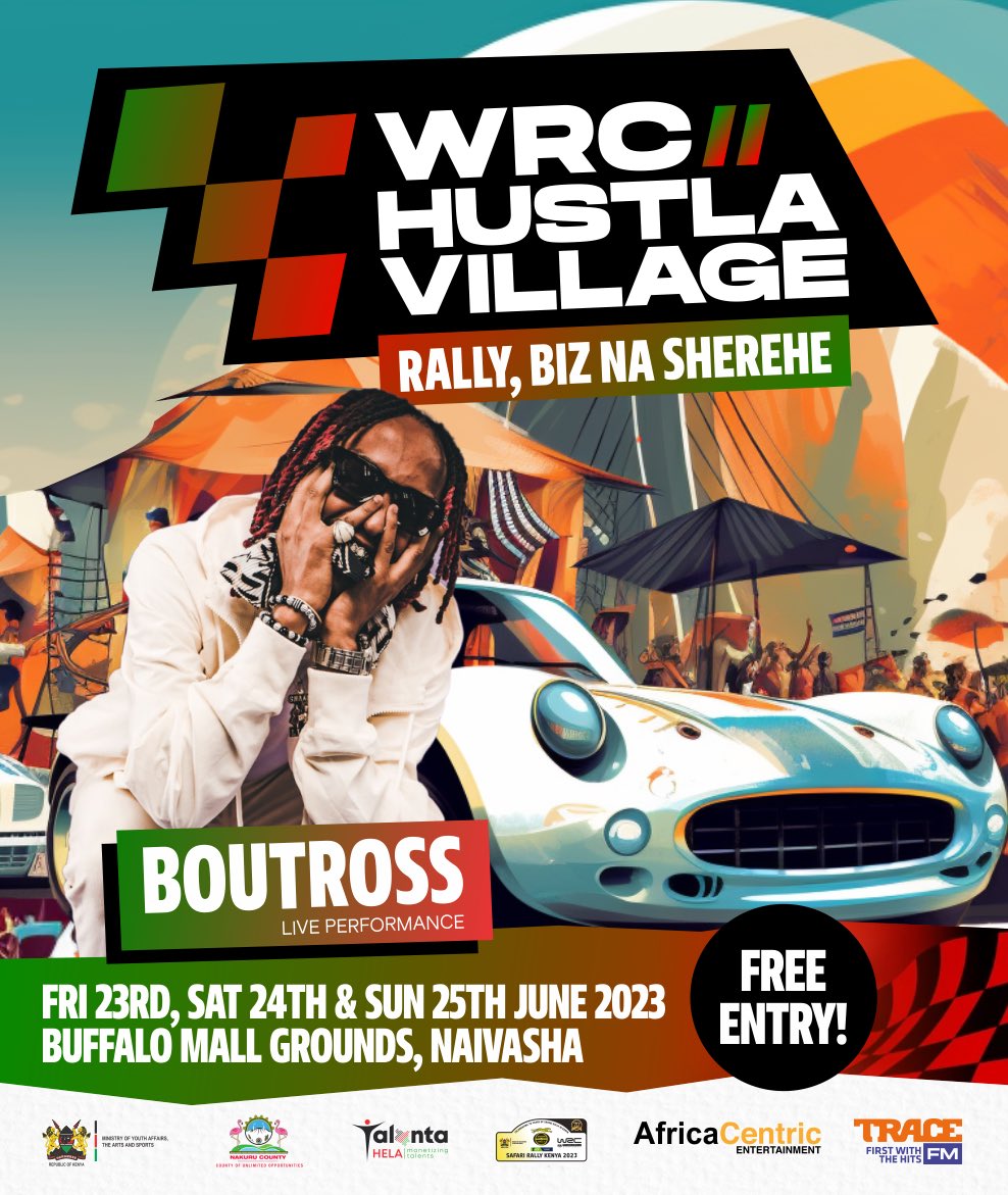 Boutross_Munene's tweet photo. Iโll be performing at the WRC Hustla Village at Buffalo Mall, Naivasha this weekend courtesy of @talantahela_ke. Entry is FREE so come and enjoy the #RallyBizNaSherehe
#TalantaHela #PoweredByACE #boutross #shraplife https://t.co/xu10GUZcfo