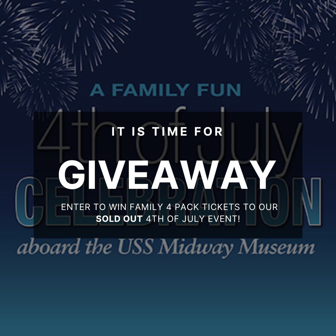 USSMidwayMuseum's tweet photo. Our 4th of July tickets were SOLD OUT in an hour! So, if you couldn't get tickets, here is your second chance!
Enter our giveaway to win family four-pack tickets to our 4th of July Fireworks Viewing Party.
Click here to enter the giveaway: https://t.co/dR1hlpYFbY
#Midway4th https://t.co/LwmJ3P1QLL