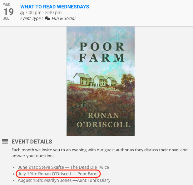 I am looking forward to the opportunity to speak at the Annapolis Valley MacDonald Museum in Middleton on Wednesday, July 19th as part of the museum’s “What To Read Wednesdays” series. I hope you can join me!

Further details: poor.farm/macdonald-muse…