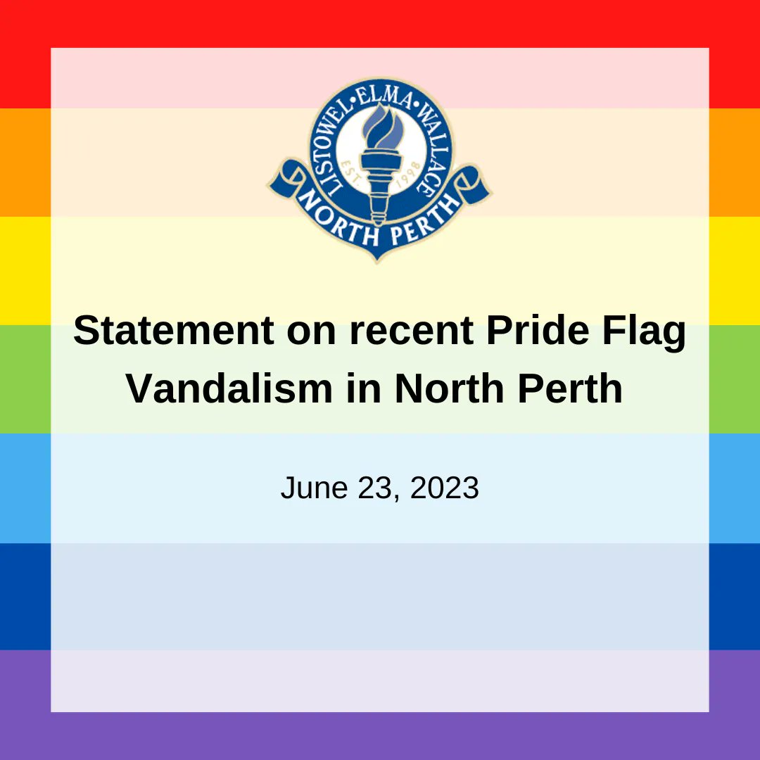 The Municipality of North Perth has been made aware of two incidents at a local business, involving vandalism and mischief of Pride flags and private property. Read our full statement on the North Perth website: buff.ly/3phlUVh