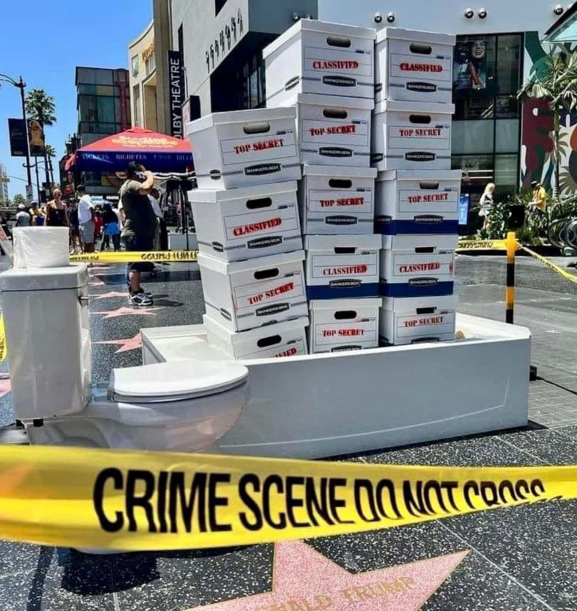 crushtheracists's tweet photo. Someone delivered a toilet, a tub, and classified boxes to Don the Con's star on Hollywood Blvd 😂 https://t.co/J9zgmMGPJH