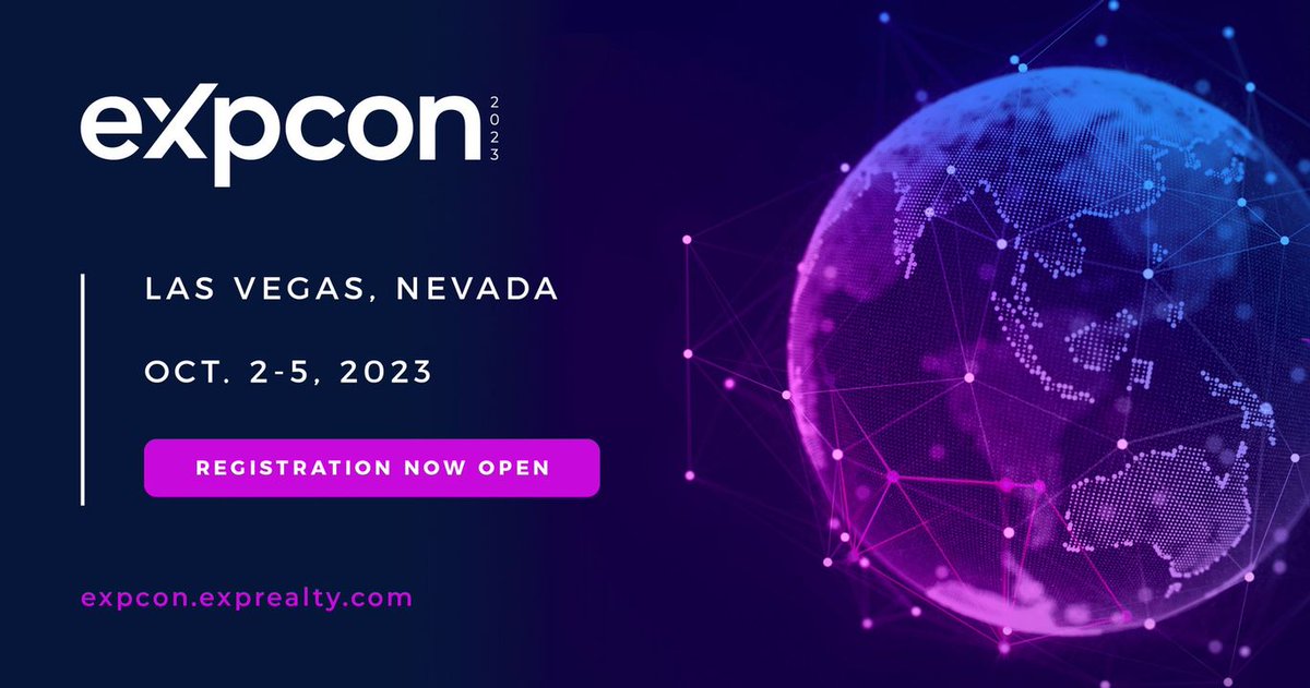 Have you registered for #EXPCON2023?!🌟

Join us for our most eXciting agent event of the year!

🤝 Bring an eXplorer for FREE
🗺️ Las Vegas, NV
📅 October 2-5, 2023

Register: bit.ly/3m9YrPZ

#eXpProud