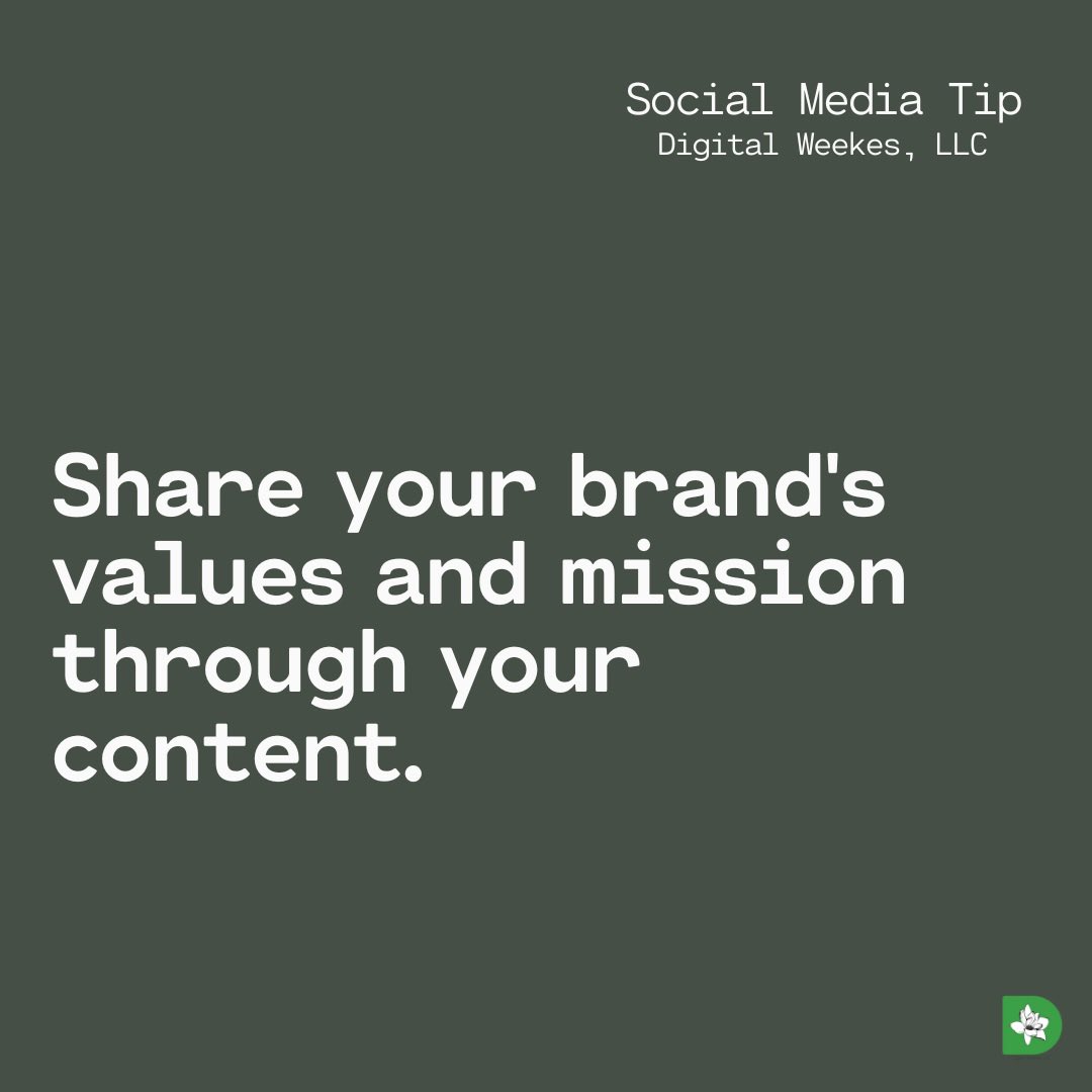 Share your brand’s values and mission through your content. 
.
.
#socialmediacontenttips #contentmarketing #socialmediamanager #weeklytips #contentcreation