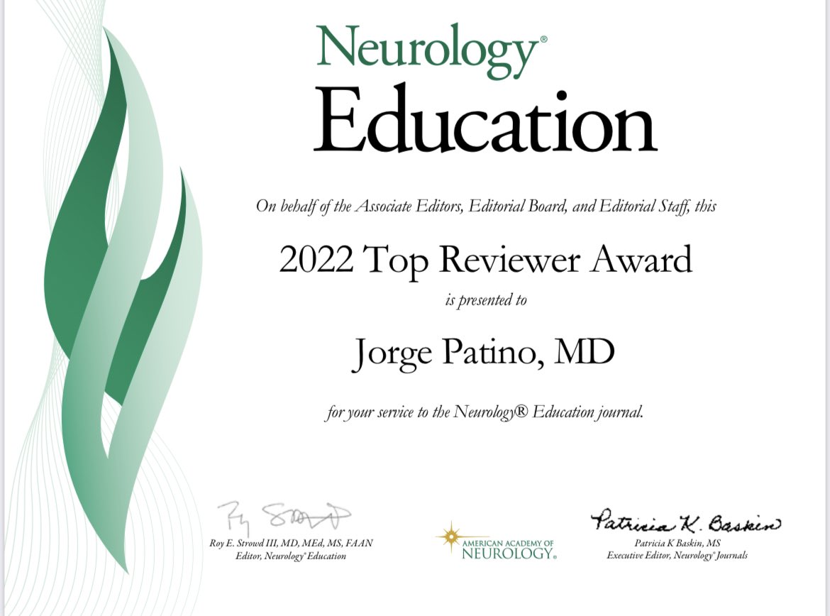 As I’ve said already, I’m speechless and incredibly honored. Thanks to @AANmember @GreenJournal @RoyStrowdMD for encouraging neurology residents to contribute and learn as reviewers. I’m incredibly grateful for this opportunity! 🥹#NeuroTwitter #Neurology #Residency