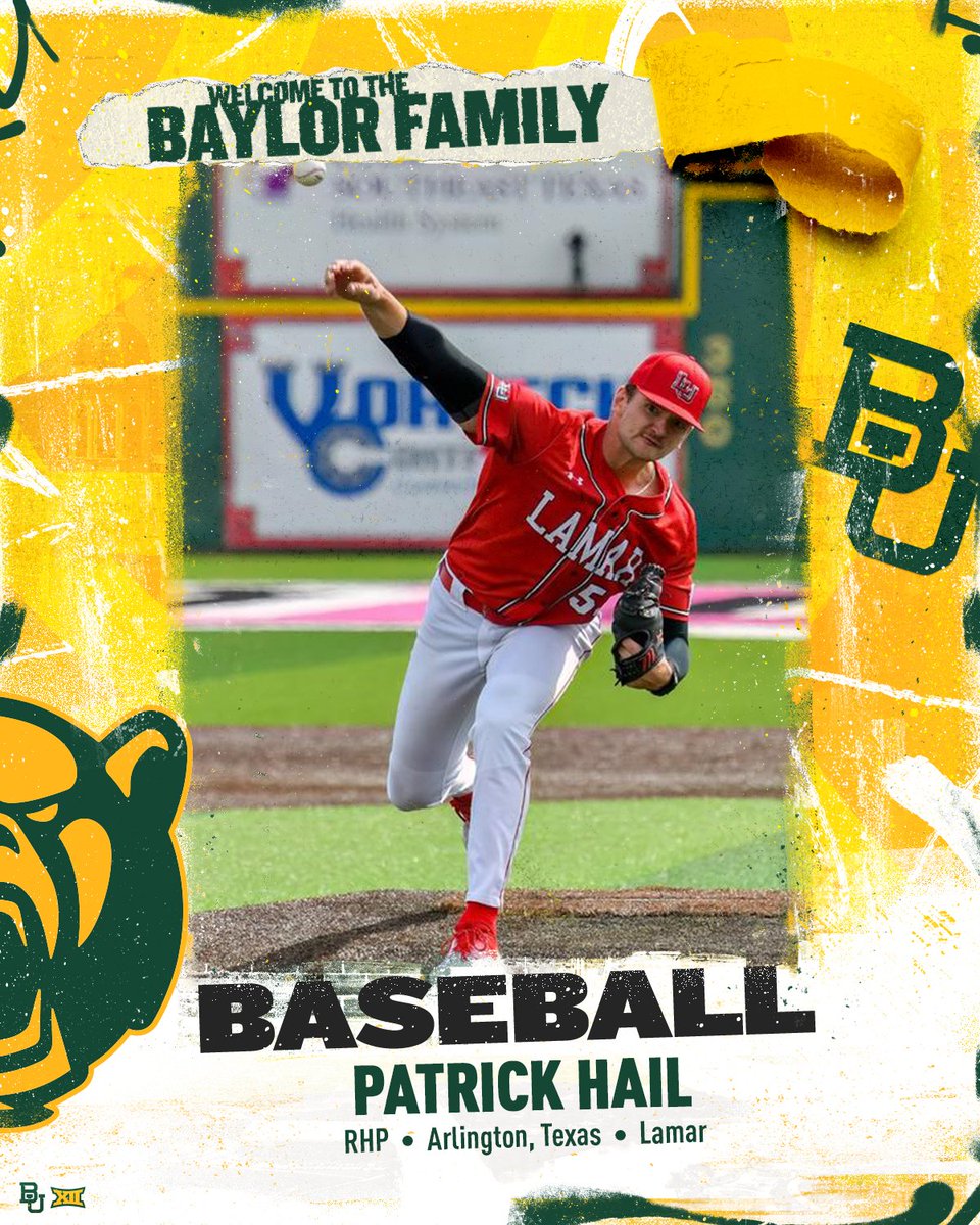 𝙃𝙖𝙞𝙡 𝙞𝙨 𝙣𝙖𝙞𝙡𝙨 ⚒️

Excited to have RHP <a href="/PatrckHail/">Patrick</a> putting on the green and gold in 2024! 🔰

📰: baylorbea.rs/3r10g8f

#SicEm 🐻⚾️ | #Together