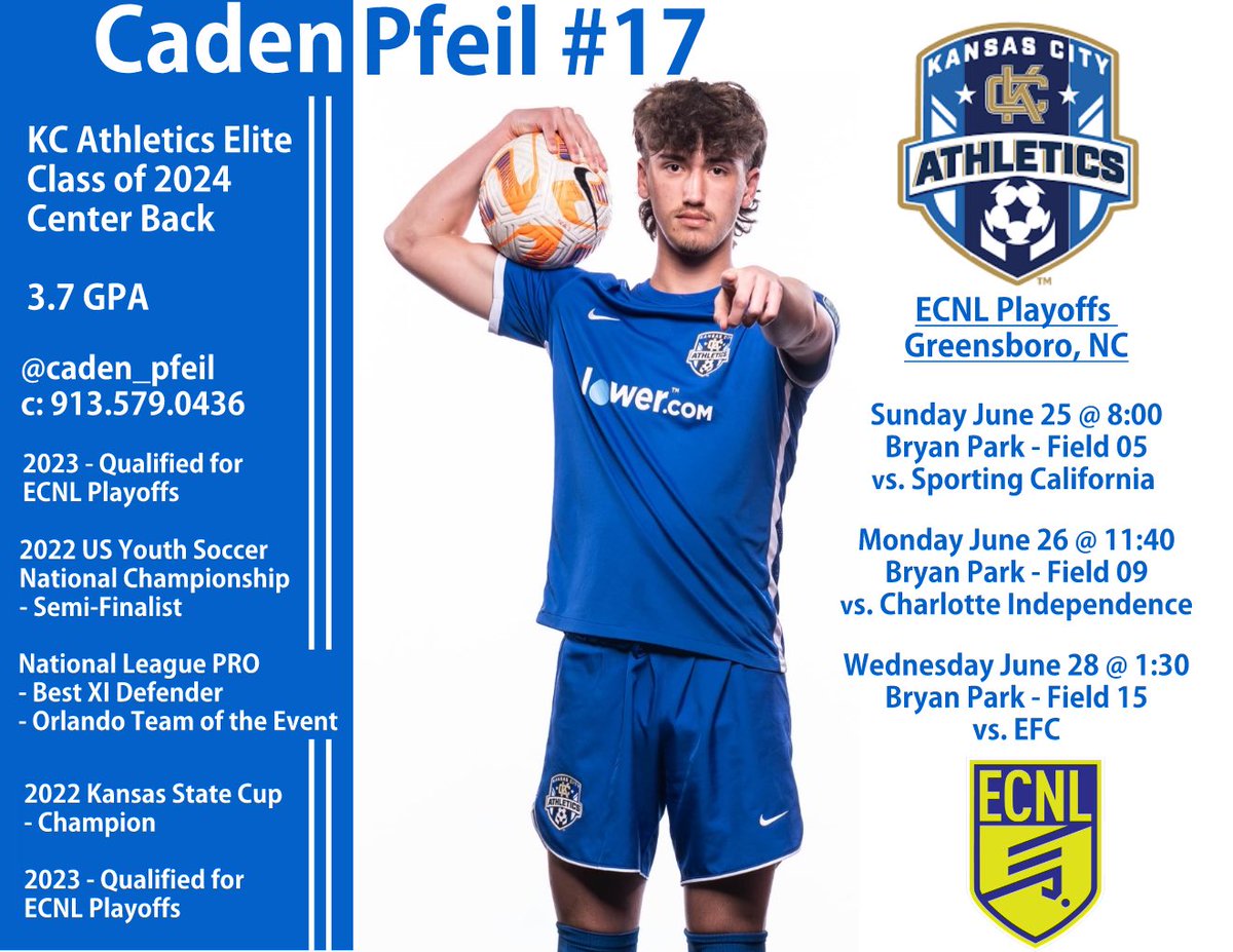 Looking forward to ECNL Playoffs with <a href="/Kca06b/">KC Athletics ECNL 06/07B</a> starting this Sunday in North Carolina!  Hope to see you there!  <a href="/ECNLboys/">ECNL Boys</a> <a href="/ImCollegeSoccer/">College Soccer Truth ™</a> <a href="/TopDrawerSoccer/">TopDrawerSoccer</a> <a href="/TheECNL/">The ECNL</a> #ECNLplayoffs
