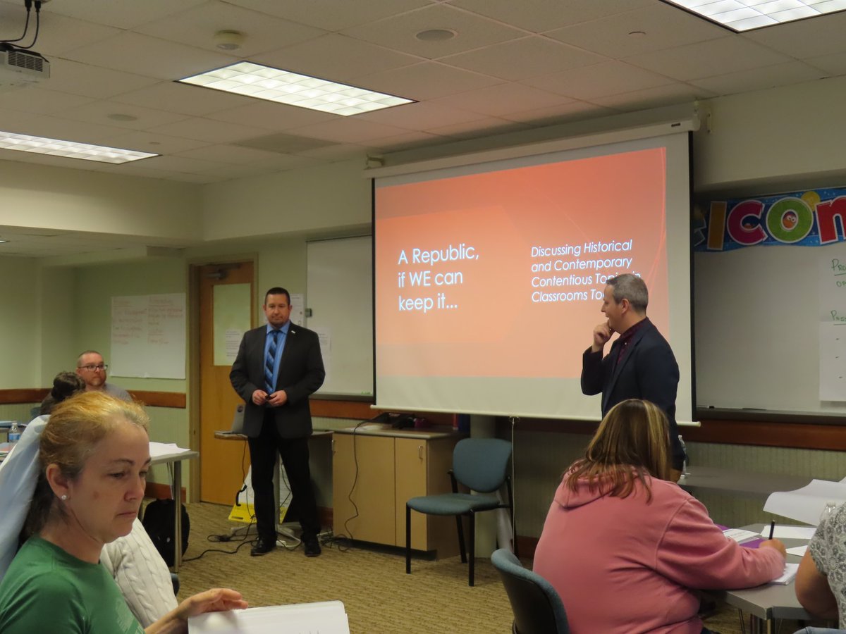 madisonteacher's tweet photo. Excited to spend the day w/ the #democracyproject teachers who have spent the week talking about civics and history. I helped to close out their week by talking about the book and practicing three #civildiscourse strategies with them. https://t.co/nusUzcKbun