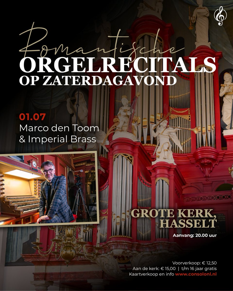ConsoloNl's tweet photo. Deze week hoopt Marco Den Toom twee concerten te verzorgen. Vrijdagavond geeft Marco een concert in het Dominicanenklooster en zaterdagavond geeft hij, in samenwerking met Imperial Brass, een concert op het welbekende Rudolph Knol orgel in de Stephanuskerk te Hasselt. https://t.co/6br4oel8go