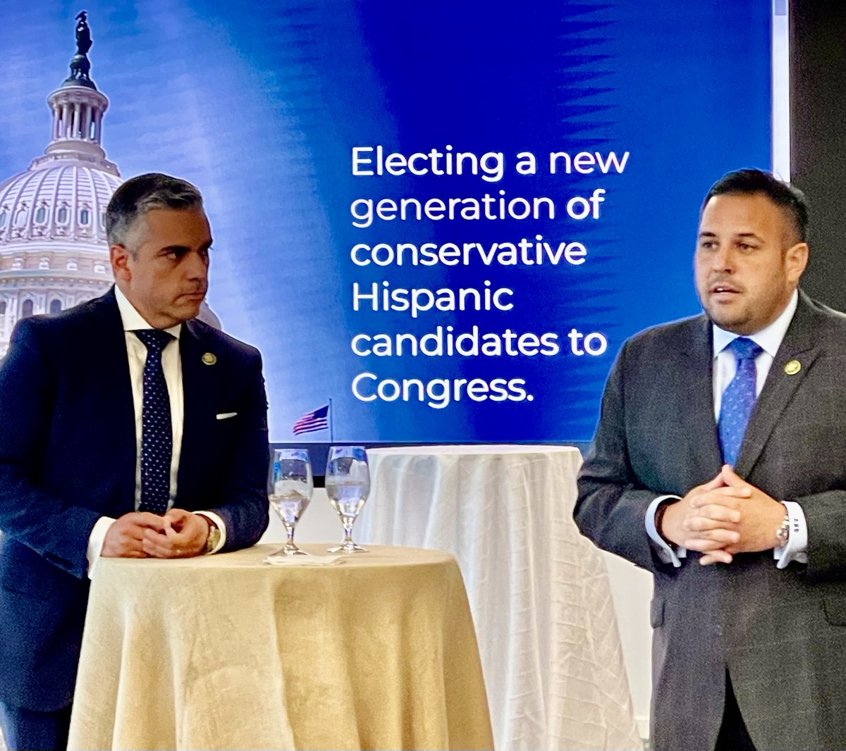 #TeamBeckerDC enjoyed an evening of meaningful connections and fruitful collaborations with our client National Association of Broadcasters at the Hispanic Leadership Trust event. Pictured are Congressman Juan Ciscomani and Congressman Anthony D'Esposito. #Networking #Becker