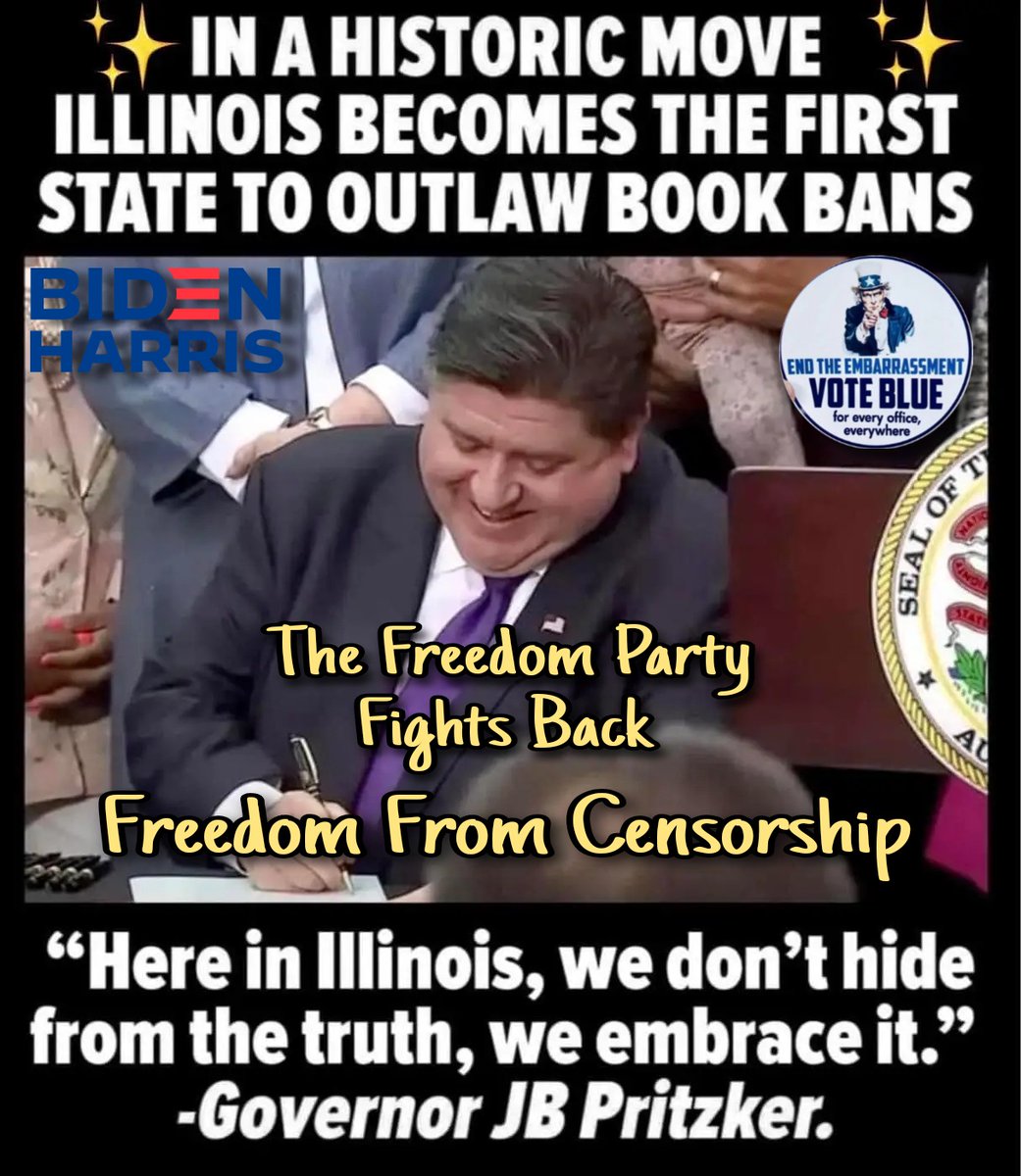 Yea for the #BlueTeam where #Illinois @GovPritzker became the first state to #BanBookBans & strike back at #FascistGOP #censorship! Books open the mind to different ideas, places & culture, which interferes with the #fascist need to control the citizens. Thank you Gov! #democracy