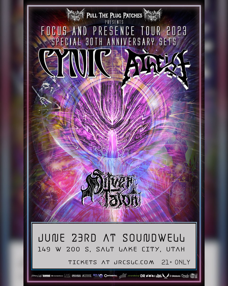 TONIGHT! We’re back in SLC kicking things off with CYNIC & ATHEIST at Soundwell. Doors at 7pm, see you there. #silvertalon #heavymetal #cynic #atheist