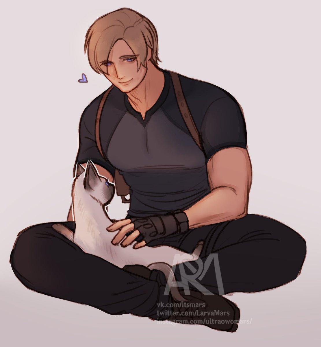 Leon with kitty 🐱 #RE4 #LeonKennedy