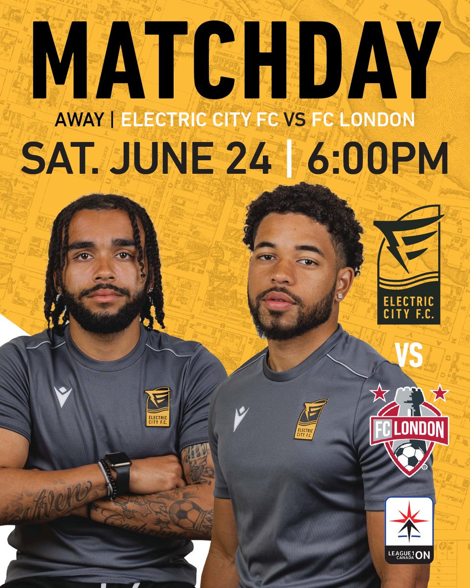 IT'S GAME DAY! Our electric men's team is on the road tonight + ready to take on <a href="/FCLondon/">FC London Soccer</a>⚡️⚽️ Let's go, ECFC!  

📅 Sat. June 24 | 6PM
🆚 FC London
🏟️ Tricar Field | London

#WeAreECFC #L1O #EveryPointMatters <a href="/L1OMens/">League1 Ontario, Men’s Division 🇨🇦</a>
