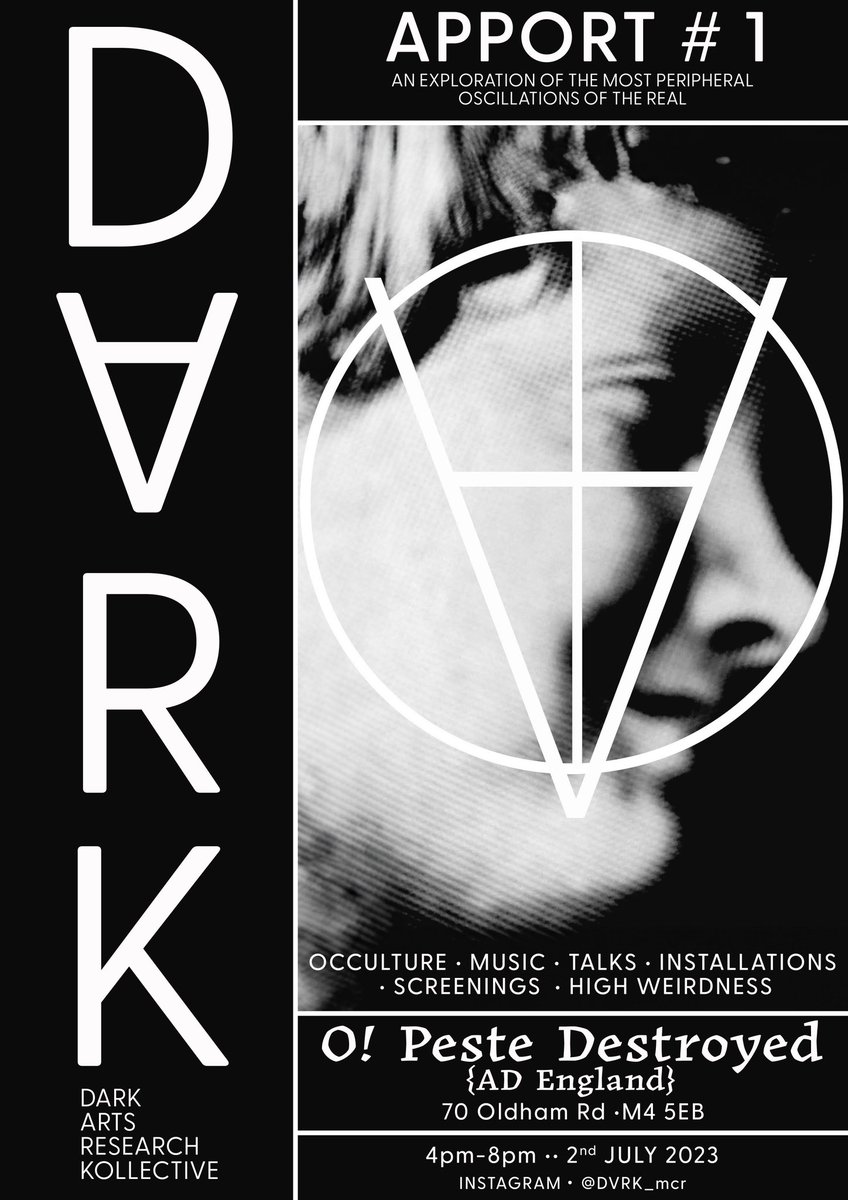 K_of_ARC's tweet image. Performing some ritual A/V workings as part of DVRK ARTS RESEARCH KOLLECTIVE at @ad__england, 2nd July.
Launching the DVRK FIELD REPORT- a collection of weird research writing and image making.