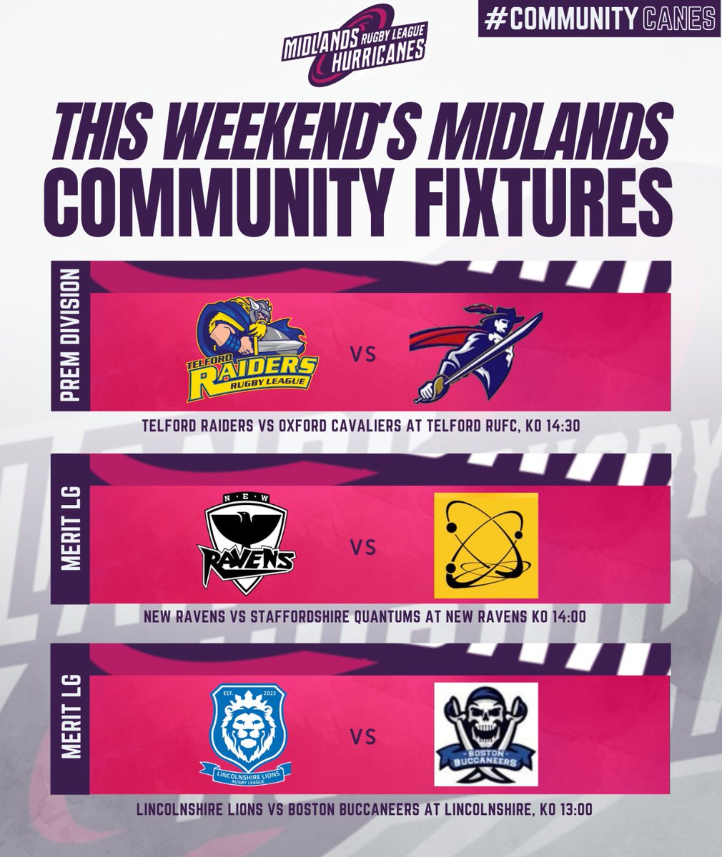 HurricanesRLFC's tweet photo. π€ COMMUNITY FIXTURES - 24 JUNE
There are 5οΈβ£ fixtures taking place tomorrow across the Midlands Premier League, Merit League and Yorkshire Men's League.
Our pick of the weekend has to be @CoventryBears' 25-year anniversary celebration match π @BrumBulldogsRL!
#CommunityCanes https://t.co/ra9DnN8Jm0