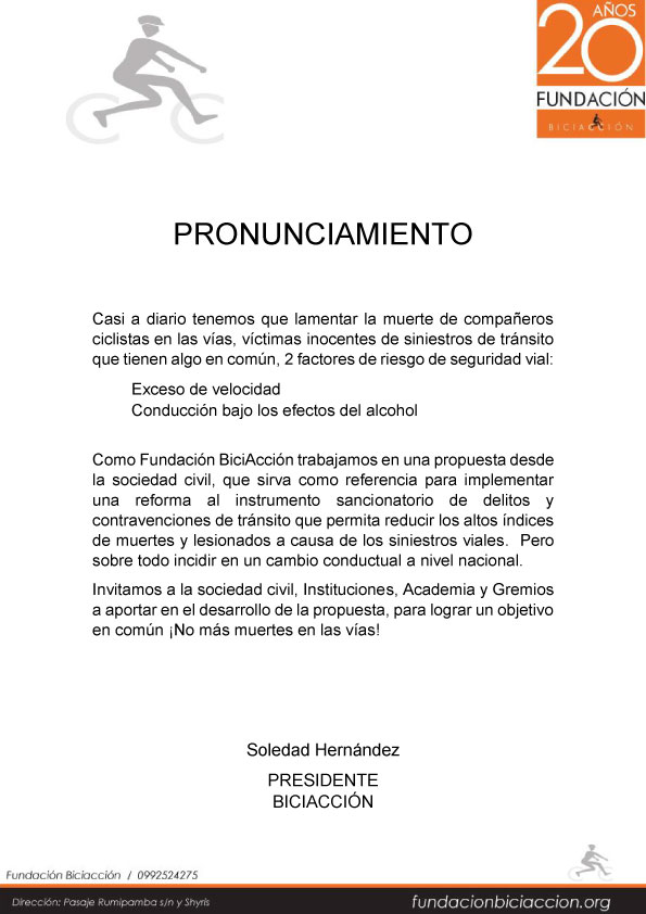 Biciaccion's tweet image. PRONUNCIAMIENTO| Como Fundación BiciAcción mostramos nuestra profunda preocupación sobre los siniestros viales donde resultaron víctimas mortales compañeros ciclistas. Por lo que ponemos en conocimiento de la ciudadanía: