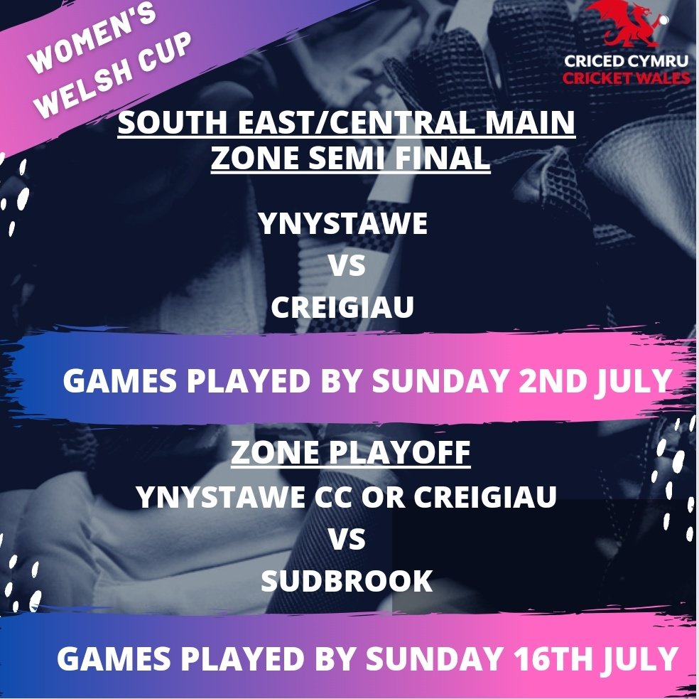 The Women's Welsh Cup is now entering the Knockout phase.

With finals day <a href="/valecricket/">Vale Cricket Club</a> on Sunday 30th July - <a href="/ccbronwydd/">Clwb Criced Bronwydd Cricket Club</a> are our 1st team through in the Plate. We await the winners from the North.

Draw below 👇
<a href="/PentyrchCricket/">Pentyrch Cricket Club 🏏🦃</a> <a href="/CowbridgeCric/">CowbridgeCricket</a> <a href="/pantegflames/">Panteg Women & Girls</a>