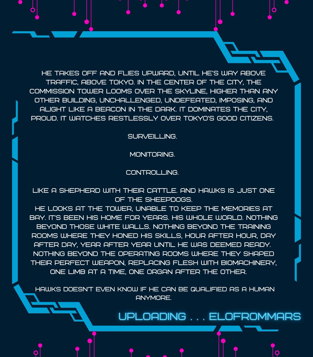 Wrote a piece for <a href="/NOVAPULSEZINE/">NOVA PULSE - ALL COMMAND SEND IN EMAILS</a>, with some cyberpunk dabihawks :D Had a blast creating it! The POs are still open for one week, don't miss out :)