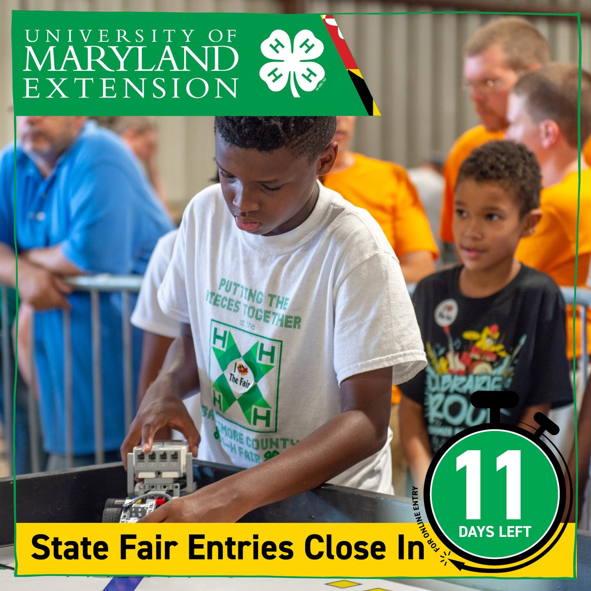 Maryland4H's tweet photo. Hurry, don't be late! There are only 11 days left to put in all your entries for the Maryland State Fair!
Go to https://t.co/ytMxAPkkpi
#4h #MarylandStateFair #3GreatWeekends #FairsAndShows #Animals #Art #STEM #Skills #Contests #tractors #engines ๐ https://t.co/SVyU5gypPZ
