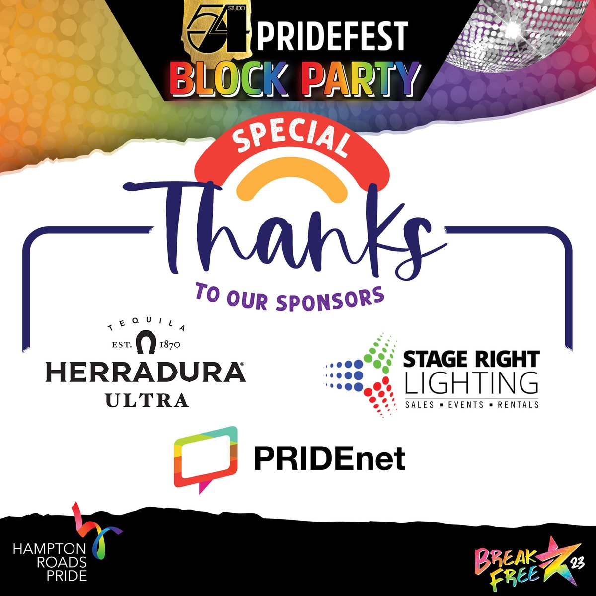 HRPrideVA's tweet photo. THANK YOU to our partners for contributing to the tremendous success of tonight's event!

There are still tickets remaining for the Studio 54 PrideFest Block Party. Secure your tickets conveniently online or purchase them at the door.

See ya soon!

#BreakFree23 #DiscoNight # https://t.co/czRuGr9eg3