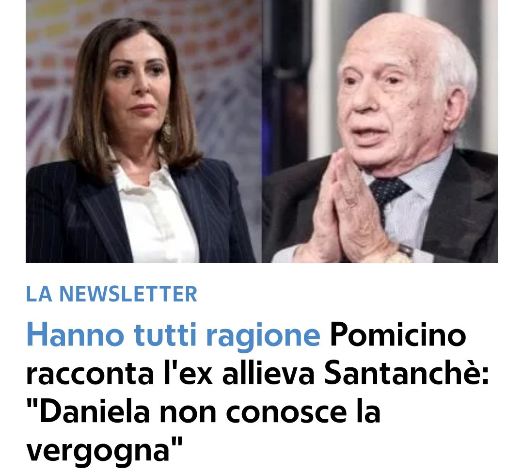 Secondo #CirinoPomicino, maestro del ministro del turismo, la #Santanchè non conosce la vergogna.

Dato il maestro non poteva essere diversamente.

La memoria di una certa DC c'è ancora, per fortuna...