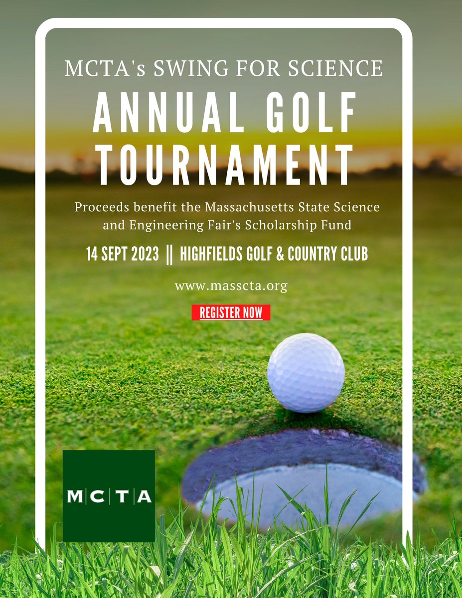 Time to tee up for MCTA's annual Swing for Science golf tournament on September 14th with proceeds going to the Massachusetts State Science and Engineering Fair's Scholarship Fund. Register today! ⛳🏌️
 
masscta.org/mcta-events.ht…