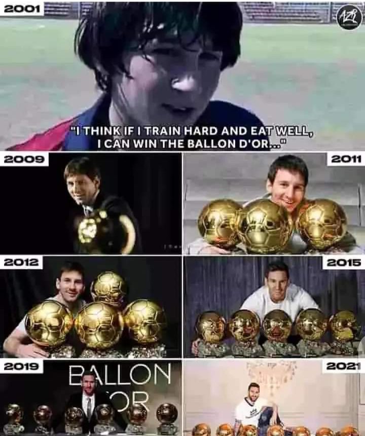 tanim078's tweet photo. 2001: A 14 Year Old Kid Named Lionel Messi Thinks He Can Win The Ballon D'or - If He Trains Hard &amp; Eats Well

2021: That Kid Goes On Winning a Record 7 Ballon D'ors, The Most in History of The Game. Still on his way for the 8th 
NEVER STOP DREAMING &amp; BELIEVING IN YOURSELF
#Messi https://t.co/RfUckIvrk6