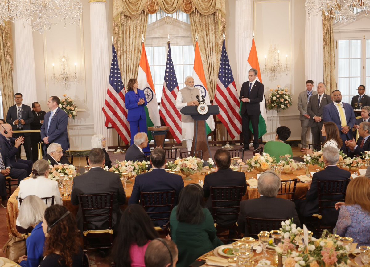 narendramodi's tweet photo. Attended a luncheon at the @StateDept, where I had the opportunity to interact with @VP @KamalaHarris, @SecBlinken and several other distinguished people from different walks of life. https://t.co/0ahdWesS7H