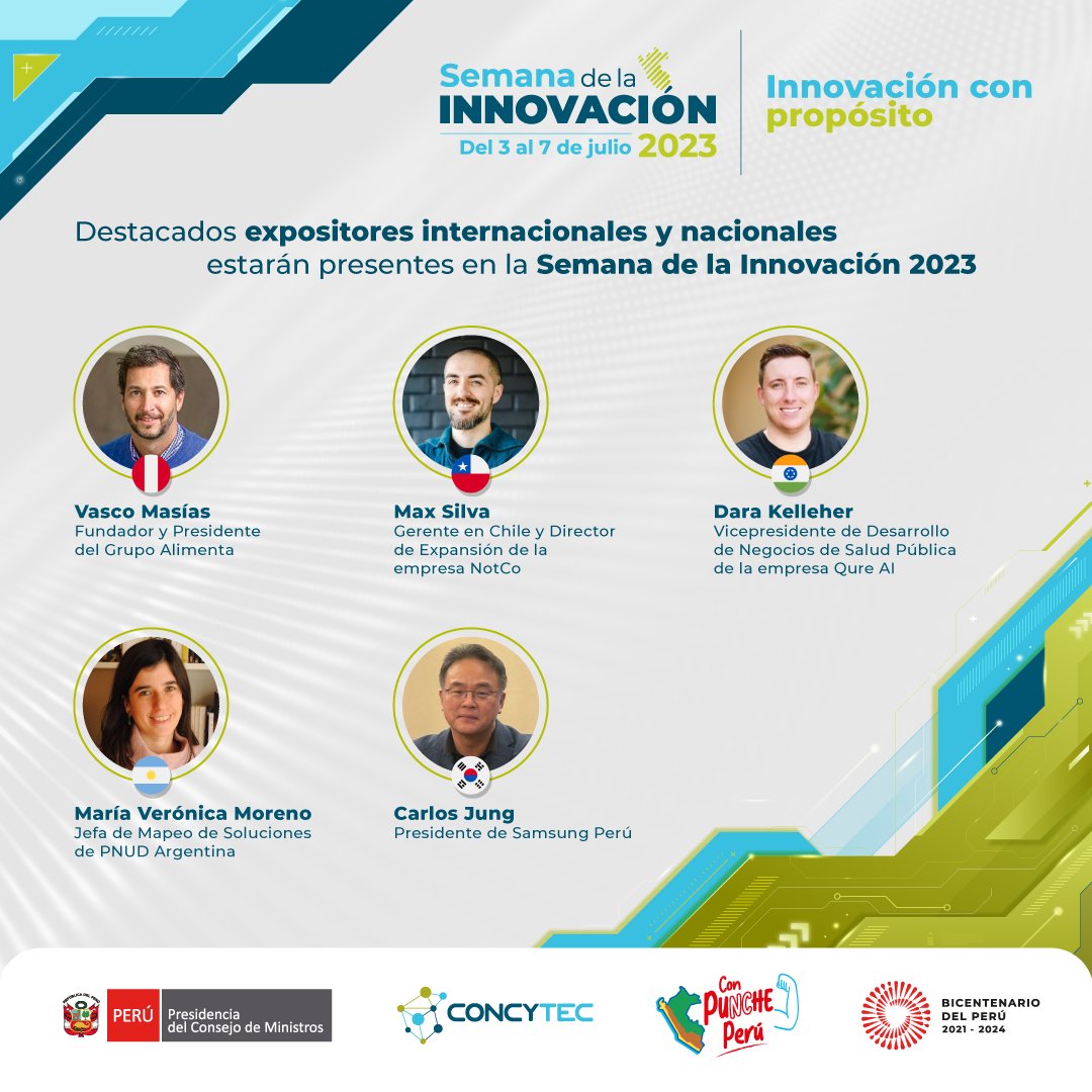 👩‍💼🇵🇪 La Semana de la Innovación 2023 es el principal espacio de encuentro para entidades gubernamentales, académicas, industriales y de cooperación internacional.

🗞 Conoce a los principales expositores en nuestra #NotaDePrensa bit.ly/3pl62Rv
#InnovaciónConPropósito