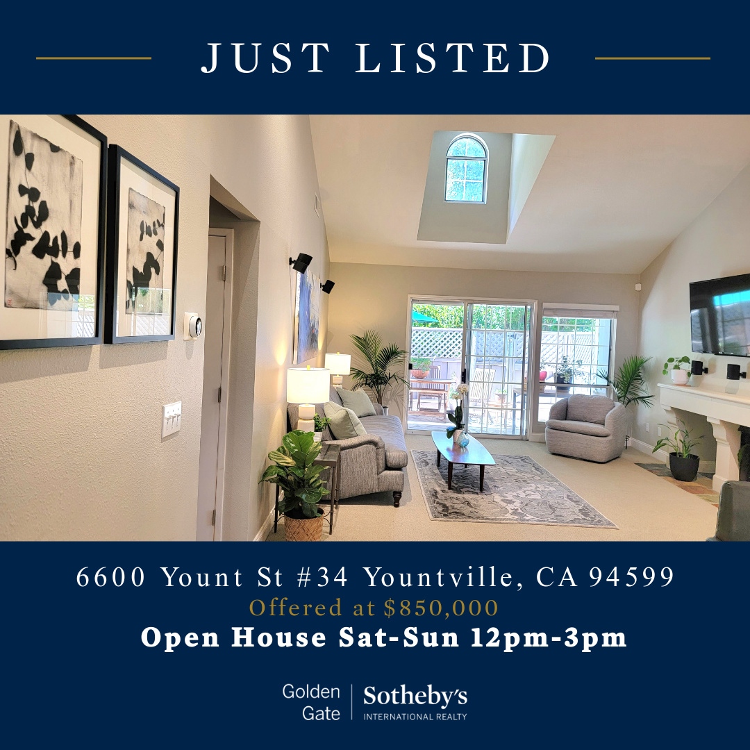 Just Listed! 
6600 Yount Street, Unit #34 Yountville CA 94599
2 Beds | 2 Baths | $850,000
OPEN HOUSE SAT-SUN 12-3PM
#winecountry #Yountville #sothebys #sothebysrealty #realtorlife #justlisted #realtor #ElisaUribeRealtor #condo #condoforsale #houseforsale #homebuyer #homeseller