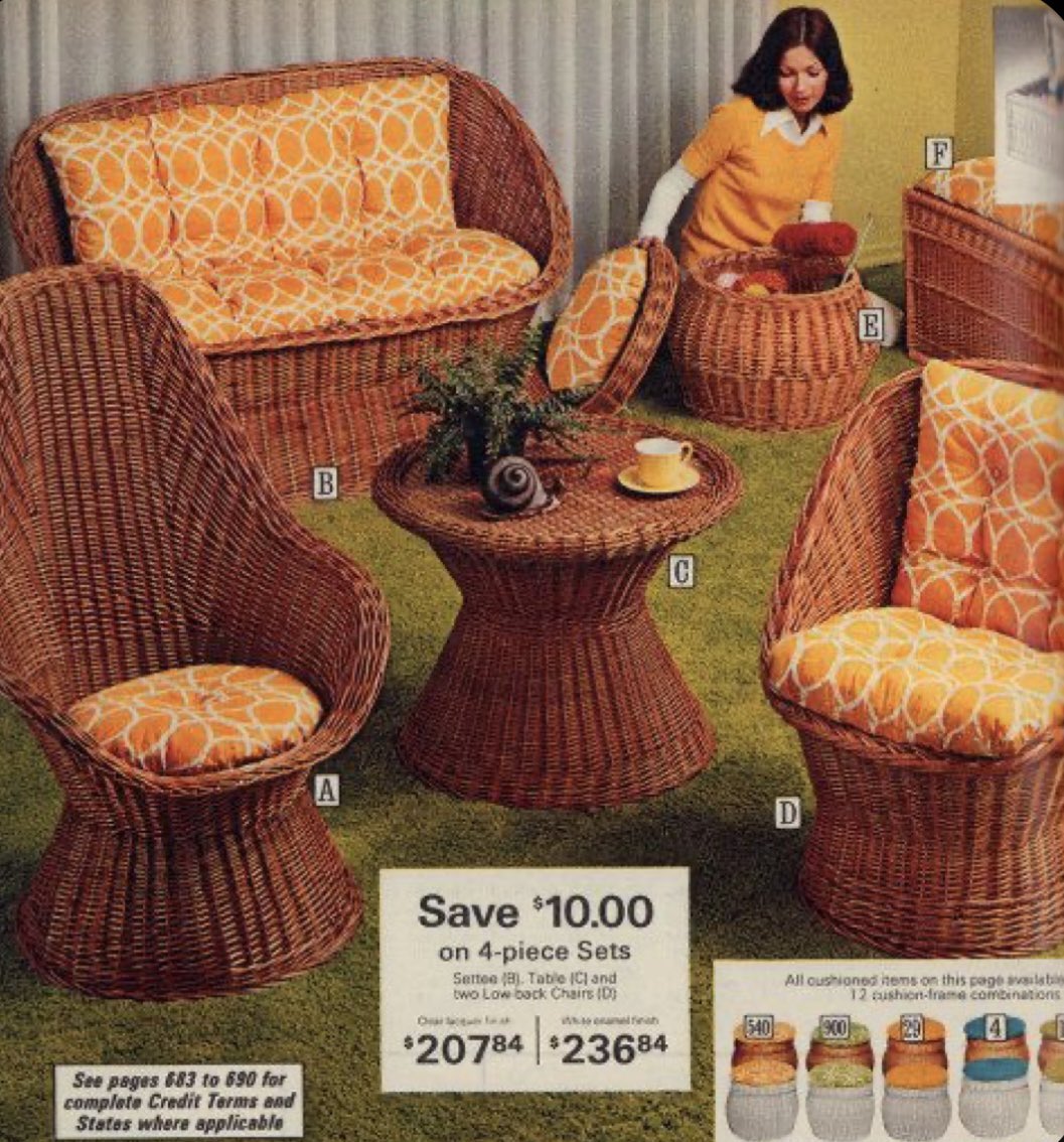 Wicker galore - Sears, 1974. #vintagestyle #retro #nostalgia