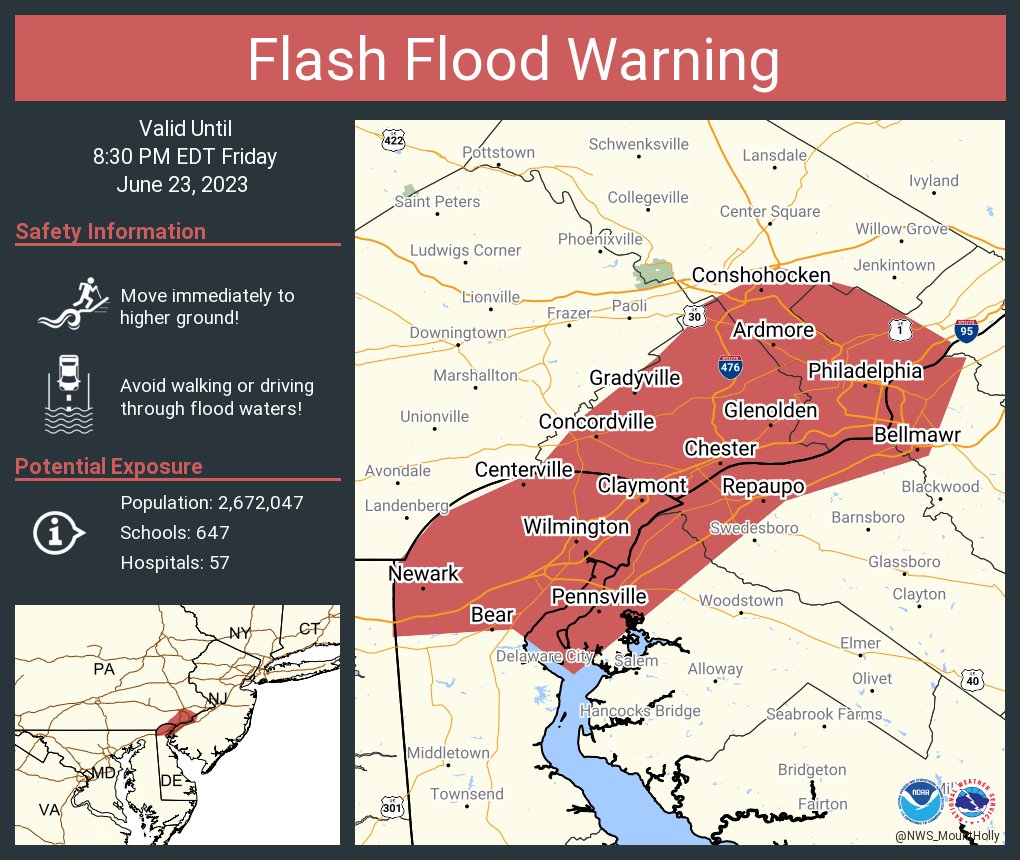 Flash Flood Warning including Philadelphia PA, Camden NJ and  Wilmington DE until 8:30 PM EDT