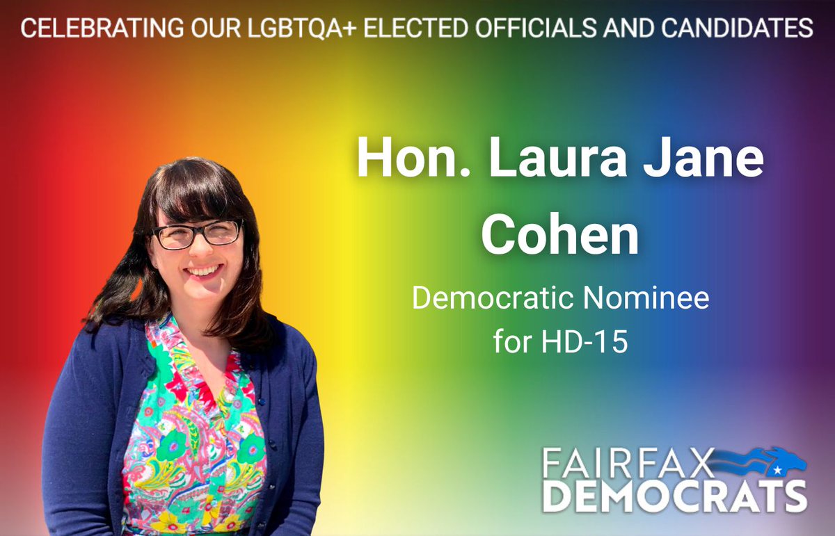 We are still celebrating pride with our candidates such as the incredible Hon. @LauraJaneCohen! Thank you for your service to Fairfax County! #HappyPrideMonth2023