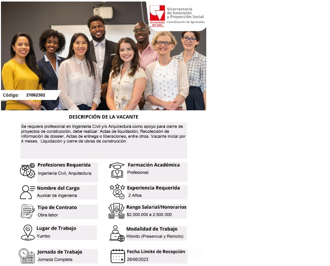 Oferta Laboral: Arquitectura. 
Fecha límite: 26 de junio de 2023
📷 Estudiantes de Escuela de Arquitectura Universidad del Valle interesados en esta oportunidad, inscribirse en el siguiente formulario: forms.gle/ENQDZrwws1B2Y2…