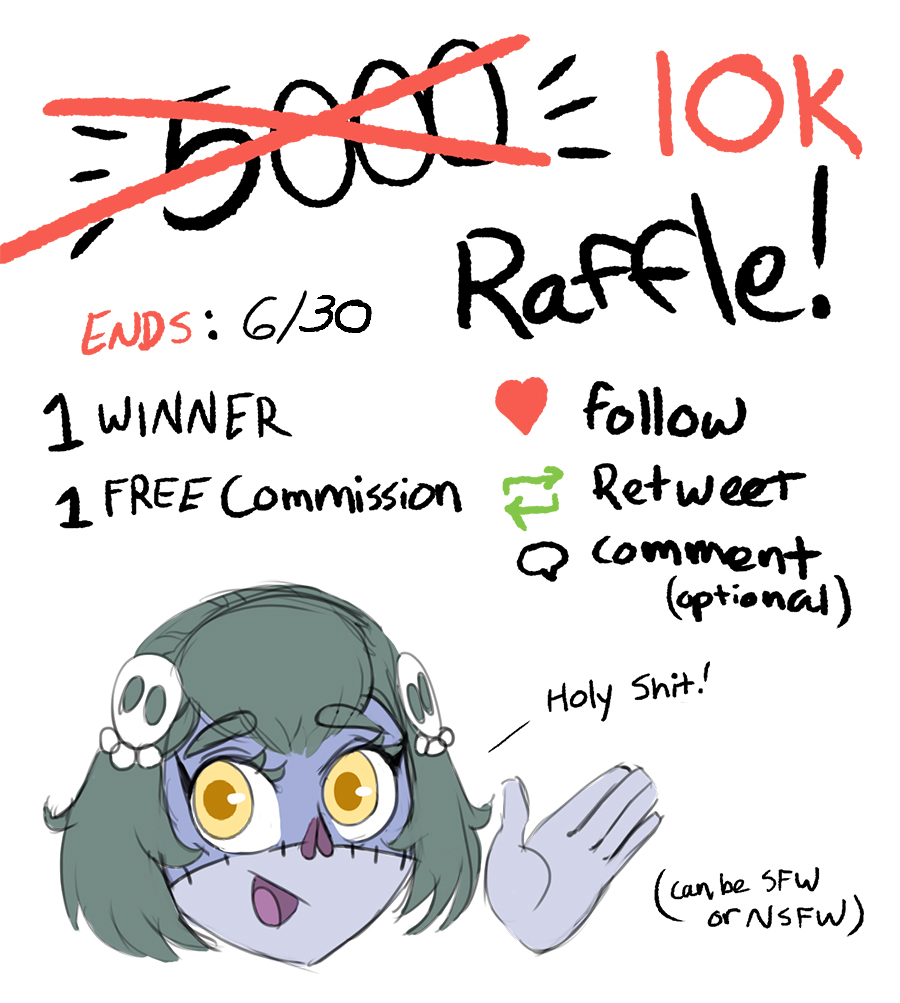 We did it, I got to a milestone I honestly never expected to reach. So, it's raffle time again! All you have to do is follow me and retweet to enter to be randomly selected for a totally FREE commission!
Winner will be selected in one week.
Thank you all so much!💙✌️