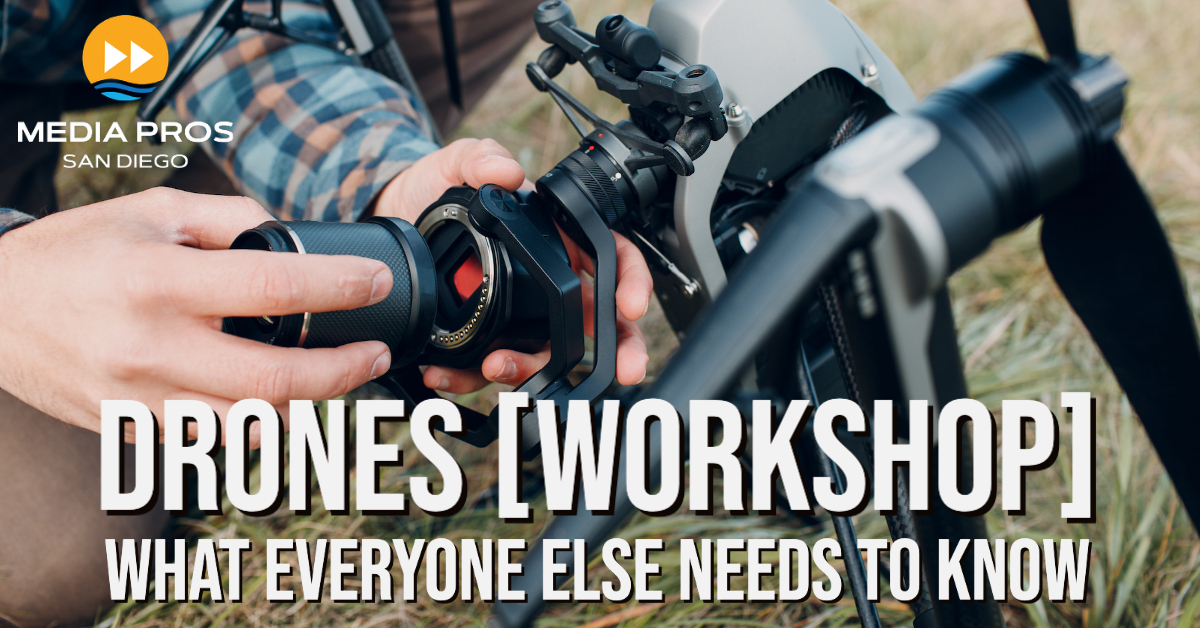 SDMediaPros's tweet photo. Use of drones affects everyone in production — producers, directors, writers, crew and even background extras. Join us for an exciting workshop, "Drones – What Everyone Else Needs to Know." Register at https://t.co/ZYMUfUHbek #DroneWorkshop #SDMediaPros #SDMP #SanDiegoMediaPros https://t.co/cokVEzrT61