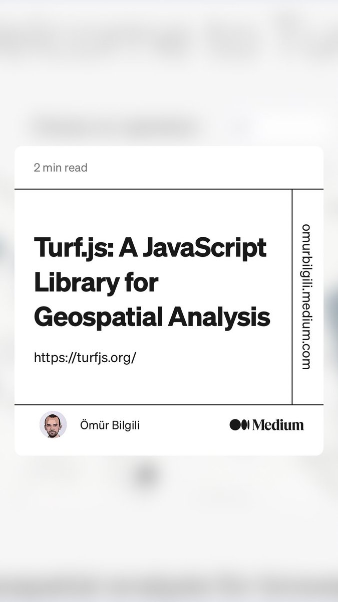 omurbilgili's tweet image. “Turf.js: A JavaScript Library for Geospatial Analysis” by Ömür Bilgili
link.medium.com/W5DWs7JeSAb #turfjs