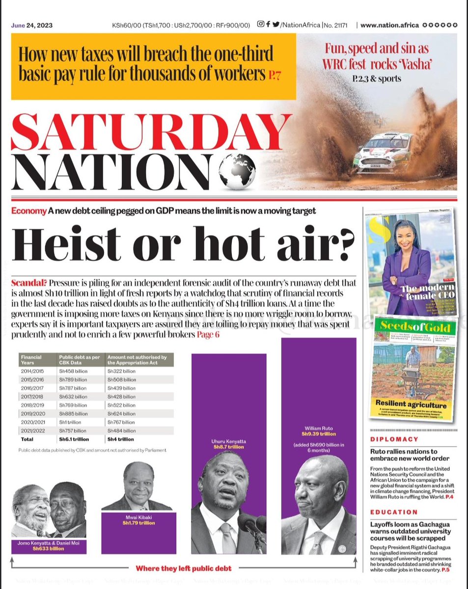 mburupeter15's tweet photo. Questions have been asked on the authenticity of Kenya's #PublicDebt. An audit can't trace Ksh4tn debts borrowed over the past decade to any specific #project.
And #Treasury CS Ndung'u says while at #CBK he was just a "fiscal agent on domestic borrowing"
#SaturdayNation https://t.co/NUQplxERO8
